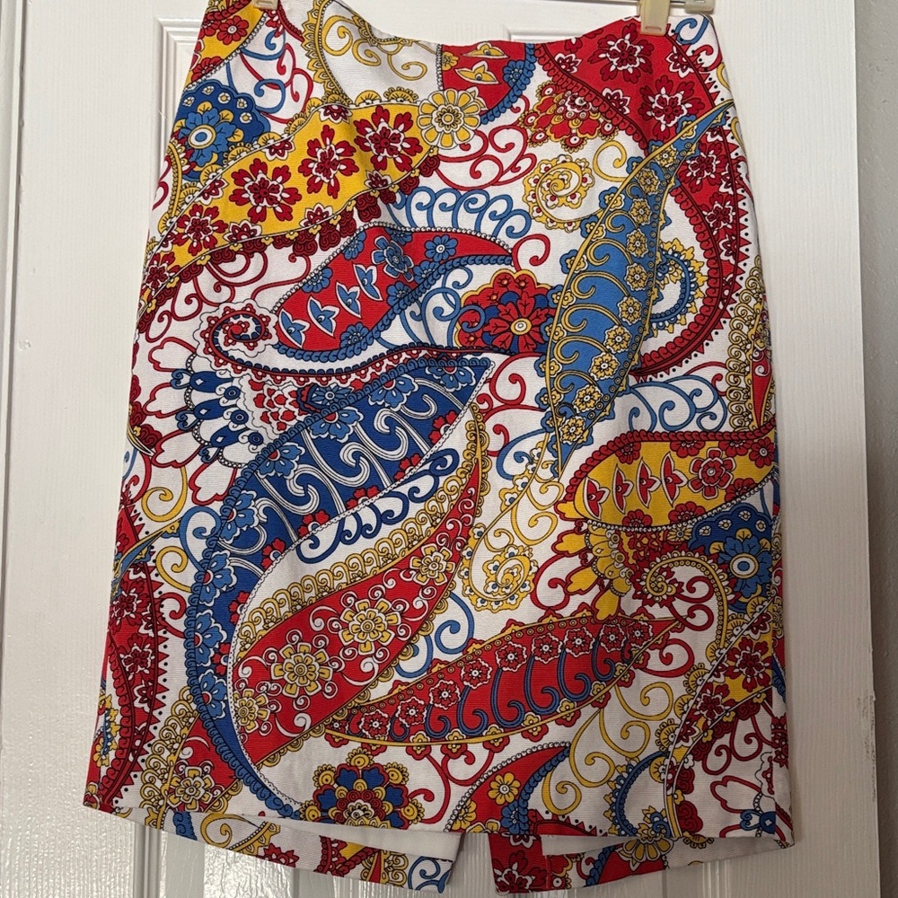 Talbots Red, Blue, Yellow Patterned Pencil Skirt 6